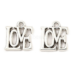 Tibetan Style Alloy Pendants, Word LOVE, Antique Silver, 15x13.5x2mm, Hole: 1.8mm, about 787pcs/1000g(FIND-E041-10AS)