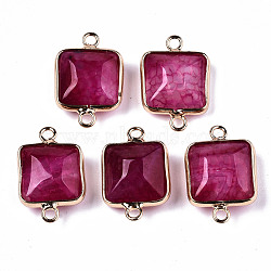 Natural Agate Links Connectors, with Light Gold Tone Brass Findings, Square, Cerise, 23~24x16x7~8mm, Hole: 2mm(G-S359-207)