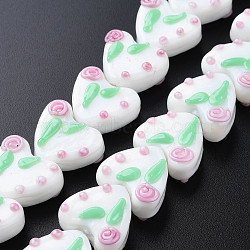Opaque Handmade Bumpy Lampwork Beads Strands, Heart, White, 14.5x16x7.5~10.5mm, Hole: 2mm, about 35pcs/strand, 17.52 inch(44.5cm)(LAMP-T007-20)