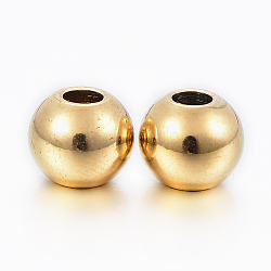 304 Stainless Steel Beads, Round, Real 18K Gold Plated, 8x6.5mm, Hole: 3mm(X-STAS-H400-8mm-45G)