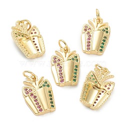 Brass Micro Pave Cubic Zirconia Pendants, Long-Lasting Plated, Real 18K Gold Plated, Gift Bag, Colorful, 16.5x10.5x3.5mm, Hole: 3.3mm(ZIRC-J038-01B)