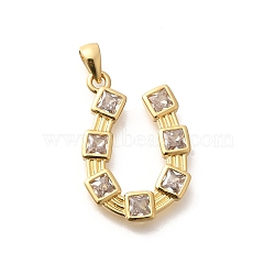 Rack Plating Brass Micro Pave Cubic Zirconia Pendants, Cadmium Free & Lead Free, Long-Lasting Plated, Horseshoe Charms, Real 18K Gold Plated, 23x15.5x2.5mm, Hole: 3.5x2.3mm(KK-M296-15G)