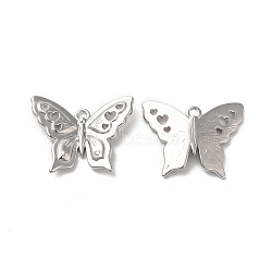 Brass Pendants, Butterfly with Heart Pattern Charm, Real Platinum Plated, 15x19x3mm, Hole: 1.2mm(KK-G468-19P)