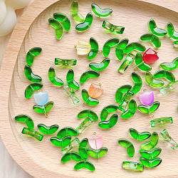 Handmade Lampwork Beads, Tulip & Leaf, Lime, 14x4mm(PW-WGB1177-01)