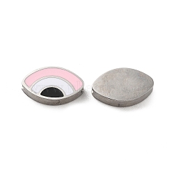 304 Stainless Steel Beads, with Enamel, Stainless Steel Color, Eye, Pink, 8x13.5x3mm, Hole: 1.8mm(STAS-C074-09P-05)