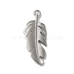 304 Stainless Steel Pendants, Feather Charm, Stainless Steel Color, 34x13.5x2.5mm, Hole: 1.6mm(STAS-I203-63P)