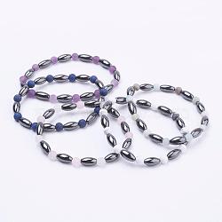 Non-Magnetic Synthetic Hematite Beads Stretch Bracelets, with Frosted Natural Gemstone Beads, 2-1/4 inch(58mm)(BJEW-JB03263)