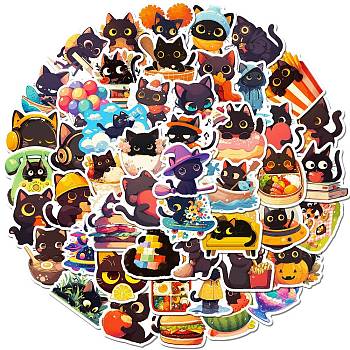 50Pcs Cartoon Cat Paper Self-Adhesive Picture Stickers, for Water Bottles, Laptop, Luggage, Cup, Computer, Mobile Phone, Skateboard, Guitar Stickers Decor, Mixed Color, 50~52x36~50x0.1mm, 50pcs/set