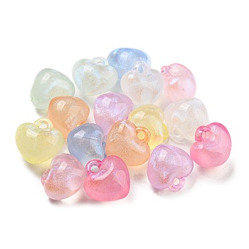 Luminous Acrylic Beads, Glitter Pendants, Glow in the Dark, Heart, Mixed Color, 18x17.5x13mm, Hole: 3mm
