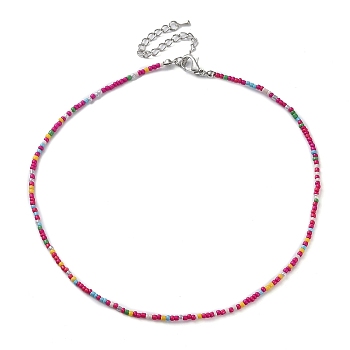 Glass Beaded Necklace, with Alloy Clasps, Camellia, 16.10 inch(40.9cm)