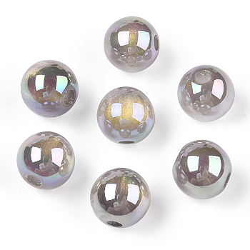 Translucent Resin Beads, Glitter Beads, Round, Light Grey, 8x7.5mm, Hole: 1.8mm