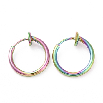 304 Stainless Steel Tubular Clip-on Earrings for Women, Rainbow Color, 13x4mm, Pin: 0.7mm