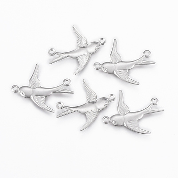 304 Stainless Steel Pendants, Swallow, Stainless Steel Color, 20x17x1mm, Hole: 1mm