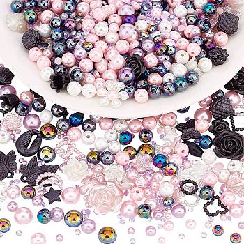 Elite DIY Jewelry Making Finding Kit, Including Resin Cabochons and Beads, Acrylic Beads, Flower & Butterfly & Ring & Half Round, Mixed Color, 3~30x4~41x2~9mm, Hole: 1.4~2.5mm
