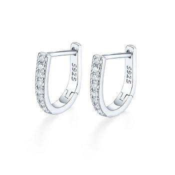 Rhodium Plated 925 Sterling Silver Micro Pave Cubic Zirconia Hoop Earrings, with S925 Stamp, Platinum, 9mm