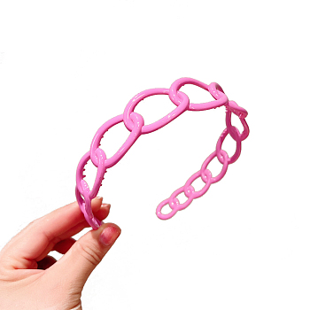 Plastic Curb Chains Shape Hair Bands, Wide Hair Accessories for Women, Hot Pink, 120mm