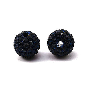 Pave Disco Ball Beads, Polymer Clay Rhinestone Beads, Round, Montana, 10mm, Hole: 1.5mm