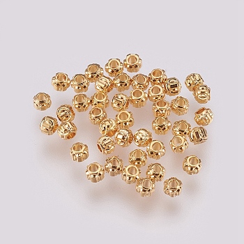 Brass Spacer Beads, Nickel Free, Real 18K Gold Plated, Lantern, 3x2.5mm, Hole: 1mm