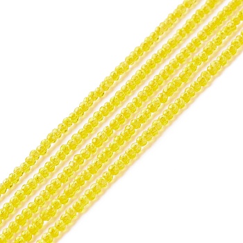 Transparent Glass Beads Strands, Faceted, Round, Yellow, 2mm, Hole: 0.6mm, about 182~201pcs/strand, 14.57~15.24 inch((37~38.7cm)