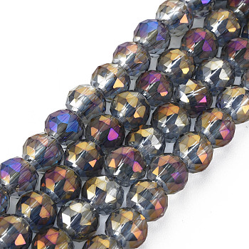 Electroplate Transparent Glass Beads Strands, Faceted, Round, Medium Orchid, 8.5x10mm, Hole: 2mm, about 72pcs/strand, 19.84 inch(50.4cm)