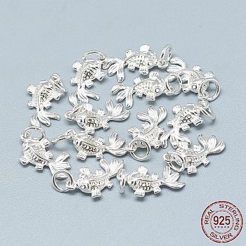 925 Sterling Silver Pendants, with Jump Ring, Fish, Silver, 16.5x9.5x3.5mm, Hole: 4mm