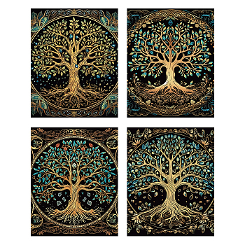 Tarot Tapestry, Polyester Bohemian Astrology Wall Tapestry, for Bedroom Living Room Decoration, Rectangle, Tree of Life, 500x400mm, 4pcs/set