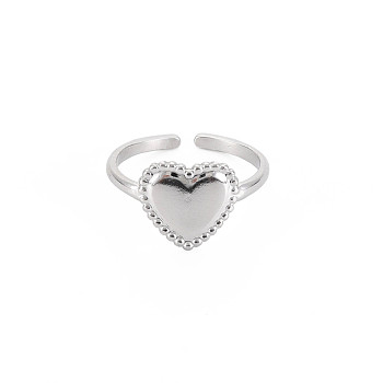 304 Stainless Steel Heart Open Cuff Ring for Women, Stainless Steel Color, US Size 9 1/4(19.1mm)