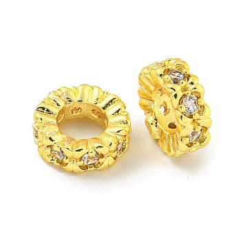 Rack Plating Brass Micro Pave Clear Cubic Zirconia European Beads, Large Hole Beads, Long-Lasting Plated, Lead Free & Cadmium Free, Rondelle, Real 18K Gold Plated, 8x3mm, Hole: 4mm