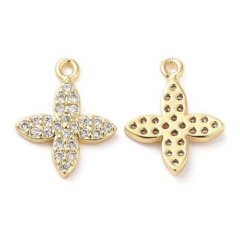Brass Micro Pave Cubic Zirconia Charms, Flower, Real 18K Gold Plated, 13.5x11x2.5mm, Hole: 1mm