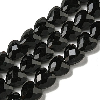 Natural Obsidian Beads Strands, Faceted, Heart, 8x8x4.5mm, Hole: 0.9mm, about 51~53pcs/strand, 14.57''~15.04''(37~38.2cm)