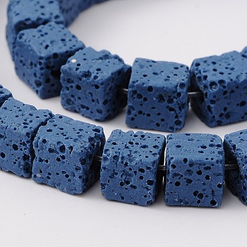 Synthetic Lava Rock Bead Strands, Cube, Dyed, Blue, 8x8x8mm, Hole: 2mm, about 45pcs/strand, 16 inch