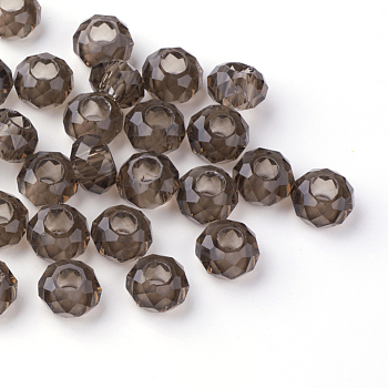 Glass European Beads, Large Hole Beads, No Metal Core, Rondelle, Dark Gray, about 14mm in diameter, 8mm thick, hole: 5mm