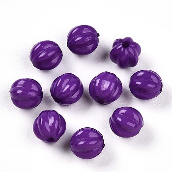 Opaque Acrylic Bead, Pumpkin Shape, Purple, 7.5x7mm, Hole: 1.6mm, about: 2173pcs/500g