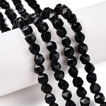 Natural Obsidian Beads Strands, Round, Faceted, 5.5~6x5.5~6.5mm, Hole: 1mm, about 60~62pcs/strand, 14.17~14.88''(36~37.2cm)