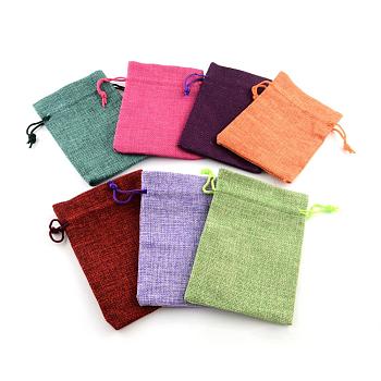 Polyester Imitation Burlap Packing Pouches Drawstring Bags, for Christmas, Wedding Party and DIY Craft Packing, Mixed Color, 18x13cm