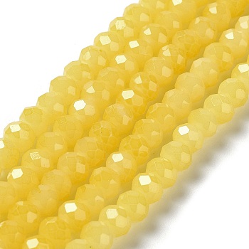 Baking Painted Imitation Jade Glass Bead Strands, Faceted Rondelle, Yellow, 10x8mm, Hole: 1mm, about 63~65pcs/strand, 18.90''(48~50cm)