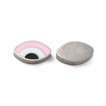 304 Stainless Steel Beads, with Enamel, Stainless Steel Color, Eye, Pink, 8x13.5x3mm, Hole: 1.8mm