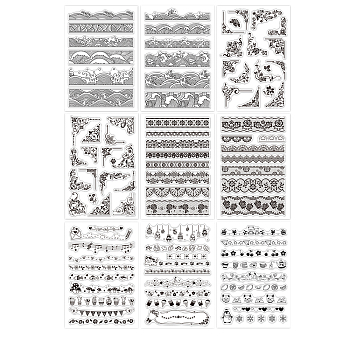 9 Sheets 9 Styles PVC Plastic Stamps, for DIY Scrapbooking, Photo Album Decorative, Cards Making, Stamp Sheets, Mixed Patterns, 16x11x0.3cm, 1sheet/style