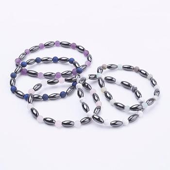 Non-Magnetic Synthetic Hematite Beads Stretch Bracelets, with Frosted Natural Gemstone Beads, 2-1/4 inch(58mm)