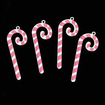 Spray Painted Brass Pendants, with Printed, for Christmas, Candy Cane, Indian Red, 43x15x0.5mm, Hole: 1.5mm