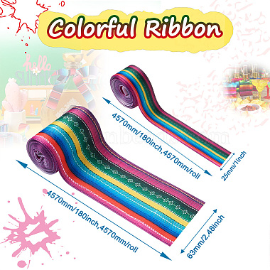 2Rolls 2 Styles Stripe Pattern Printed Polyester Grosgrain Ribbon(OCOR-TA0001-37I)-3