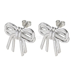 Bowknot Rack Plating Brass Stud Earrings for Women, Long-Lasting Plated, Lead Free & Cadmium Free, Platinum, 21x21mm(EJEW-A045-02P)