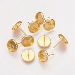 Brass Stud Earring Settings, Nickel Free, Golden, Tray: 10mm, 12x0.8mm(KK-H021-1G-NF)