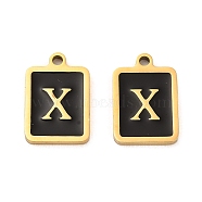304 Stainless Steel Pendants, with Enamel, Rectangle with Letter Charm, Golden, Letter X, 17.5x12x1.5mm, Hole: 1.5mm(STAS-K265-11G-X)