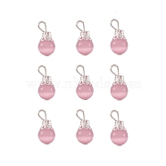 Cat Eye Pendants, with Silver Plated Iron Findings, Round, Pearl Pink, 15mm, Beads: 8mm(HJEW-TAC0010-06)