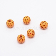 (Clearance Sale)Printed Natural Wood Beads, Round with Heart Pattern, Orange, 15mm, Hole: 3.6mm(WOOD-TAC0007-59E)