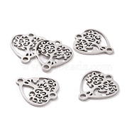 201 Stainless Steel Links connectors, Tree of Life with Heart, Stainless Steel Color, 17.5x15x1mm, Hole: 1.5mm(STAS-T049-T651-1)
