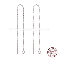 925 Sterling Silver Ear Stud Findings, with 925 Stamp, Ear Thread, with Cable Chain, Silver, 99x0.8mm, Hole: 1mm, Pin: 0.8mm(STER-I014-04S)