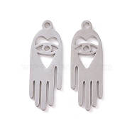 201 Stainless Steel Pendants, Hamsa Hand with Heart & Eye, Stainless Steel Color, 24x8.5x1mm, Hole: 1.5mm(STAS-G273-08P)