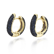 Brass Micro Pave Cubic Zirconia Huggie Hoop Earrings, Nickel Free, Ring, Real 16K Gold Plated, Blue, 19x18x4.5mm, Pin: 1mm(KK-R137-015B-NF)